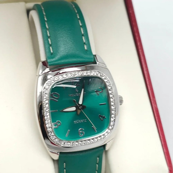 Peugeot Womens Green Dial Quartz Watch With Crystal Bezel & Leather Strap - Picture 2 of 6